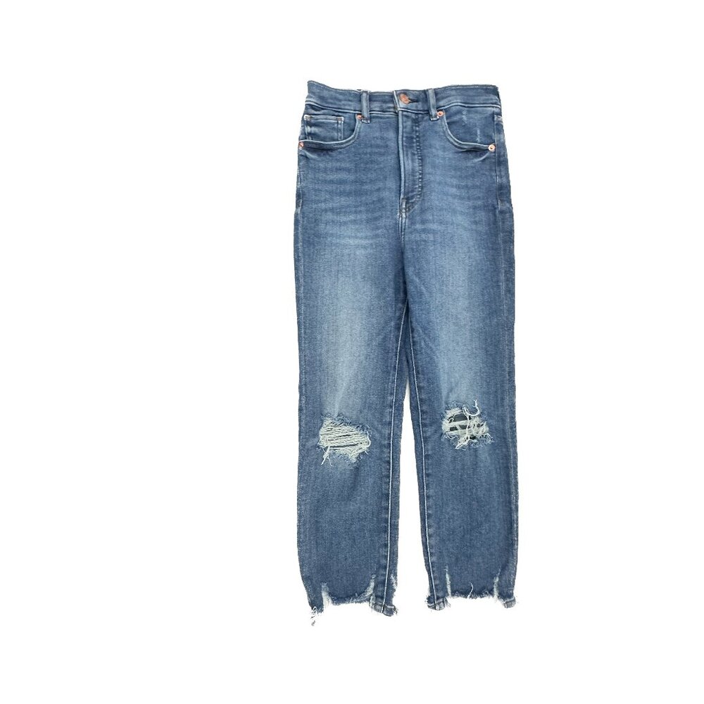 Express Slim Ankle Super High Rise Distressed Raw Hem Women's size 2P Blue Jeans